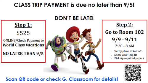 Sept Class Trip Payment